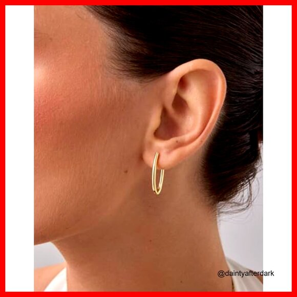 14K Gold Plated 925 Sterling Silver Geometric Hoop Earrings - Picture 2 of 6